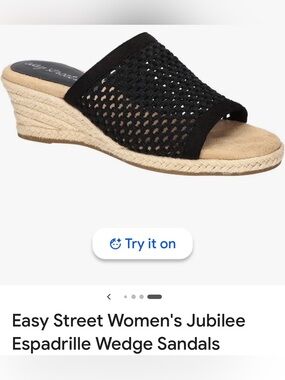 Easy Street Black Espadrille Wedge Slide Sandals